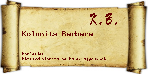 Kolonits Barbara névjegykártya